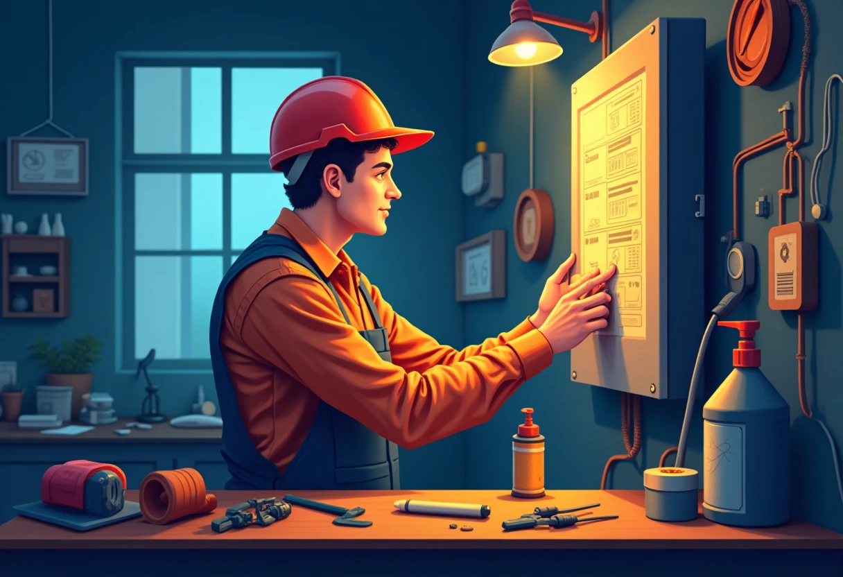 Electricista trabajando en un panel