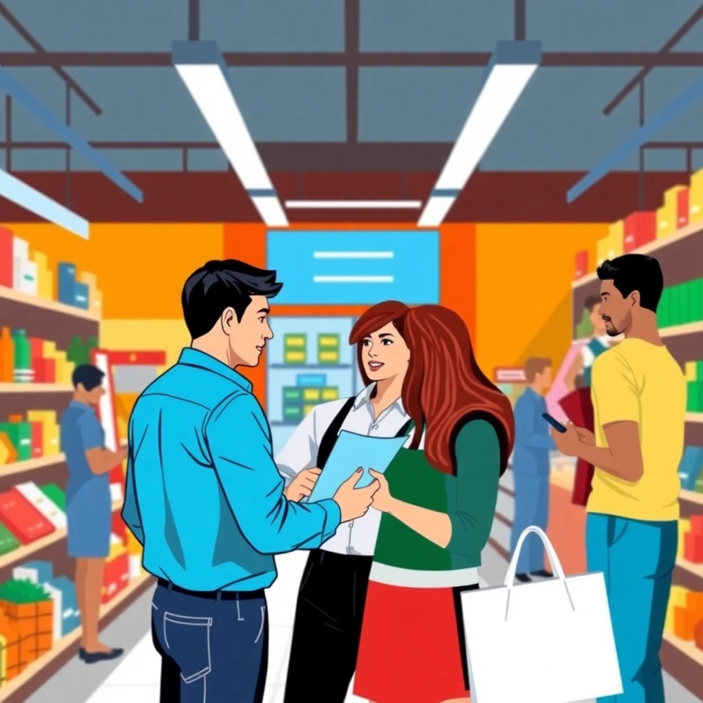 Retail professional interacting with customers