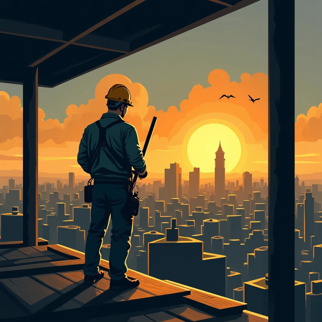 Trabajador de la construcción en andamio